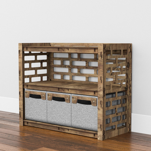 Hexagonica Низький Комод на 3 шухляди сірі кошики Brickwall 3М (600В х 750Ш х 345Г)