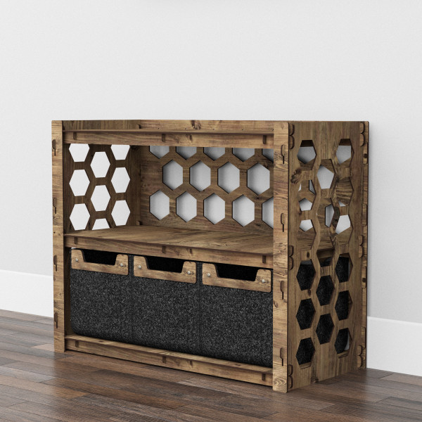 Hexagonica Низький Комод на 3 шухляди чорні кошики Honeycomb 3М (600В х 750Ш х 345Г)
